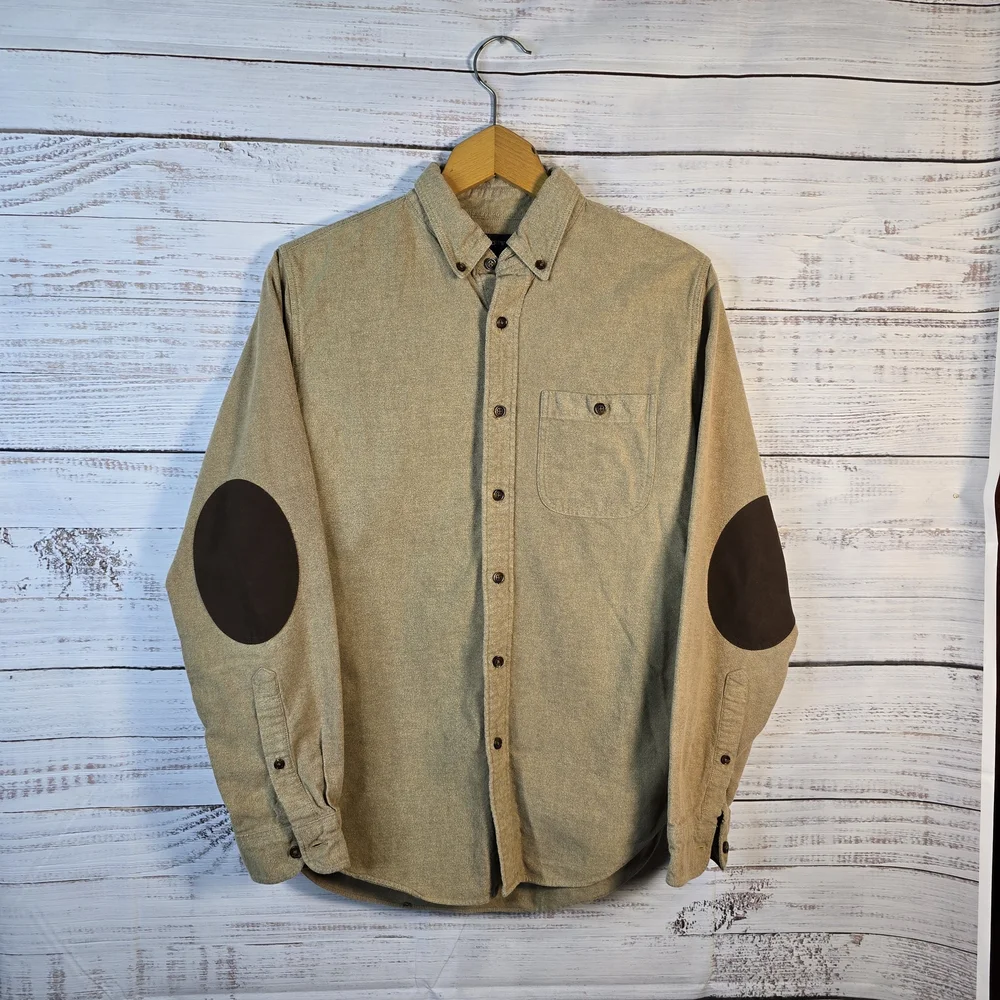 J.Crew Tan Button Down Shirt w/ Brown Elbow‎ Patches Size Small Preppy Classic